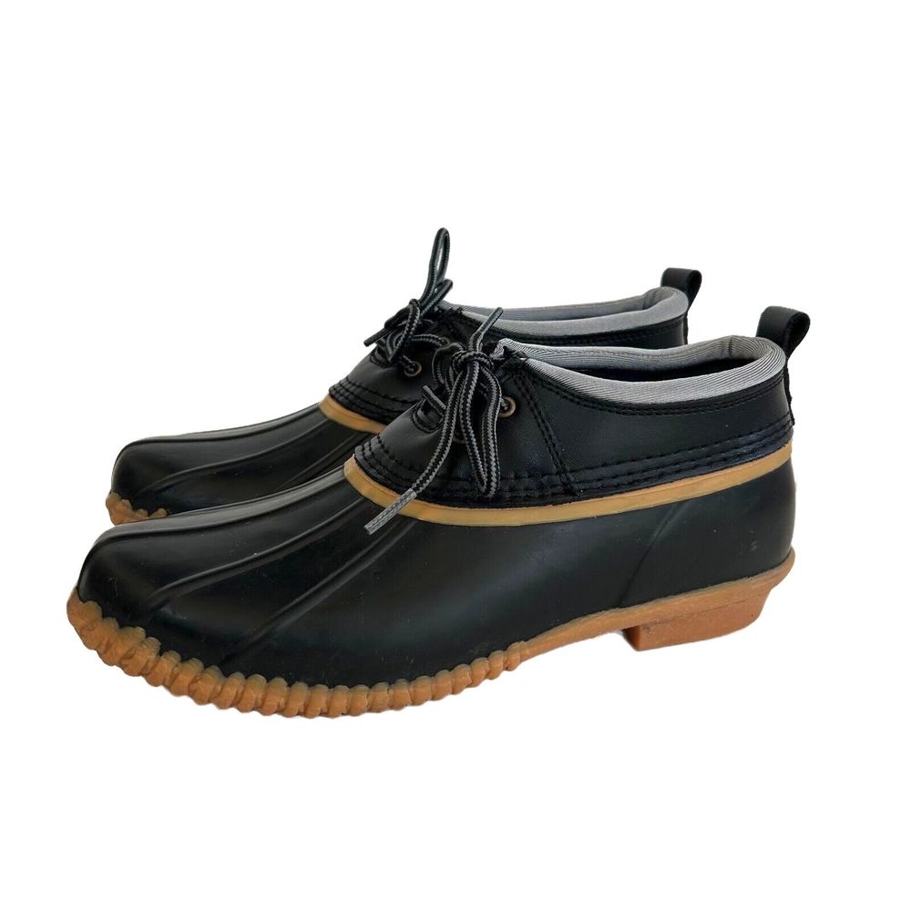 Lands' End Ankle Duck Boots Size 8.5 Womens Rain Snow Flannel Lined Black